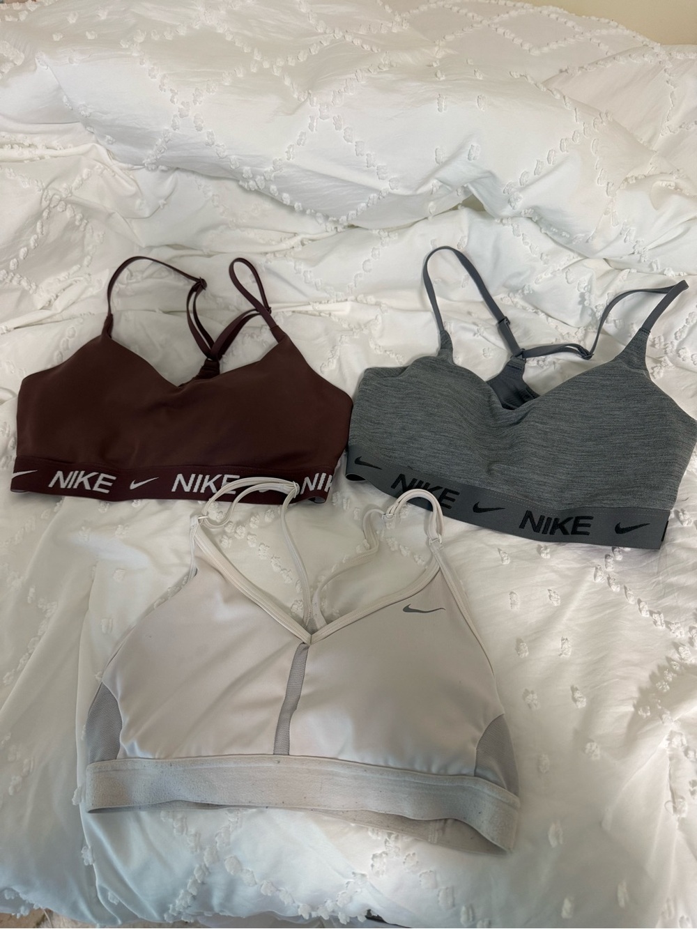 Nike Women’s Strappy Sports Bras — Brown, Gray, White